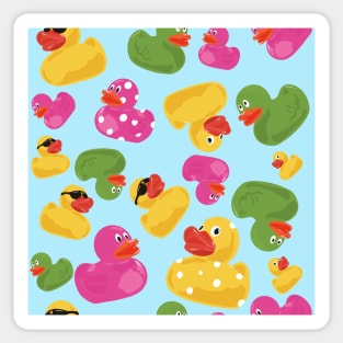 Cascade of rubber ducks on a blue background repeat pattern Sticker